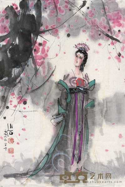 傅小石 1996年作 赏花图 镜心 67×45cm